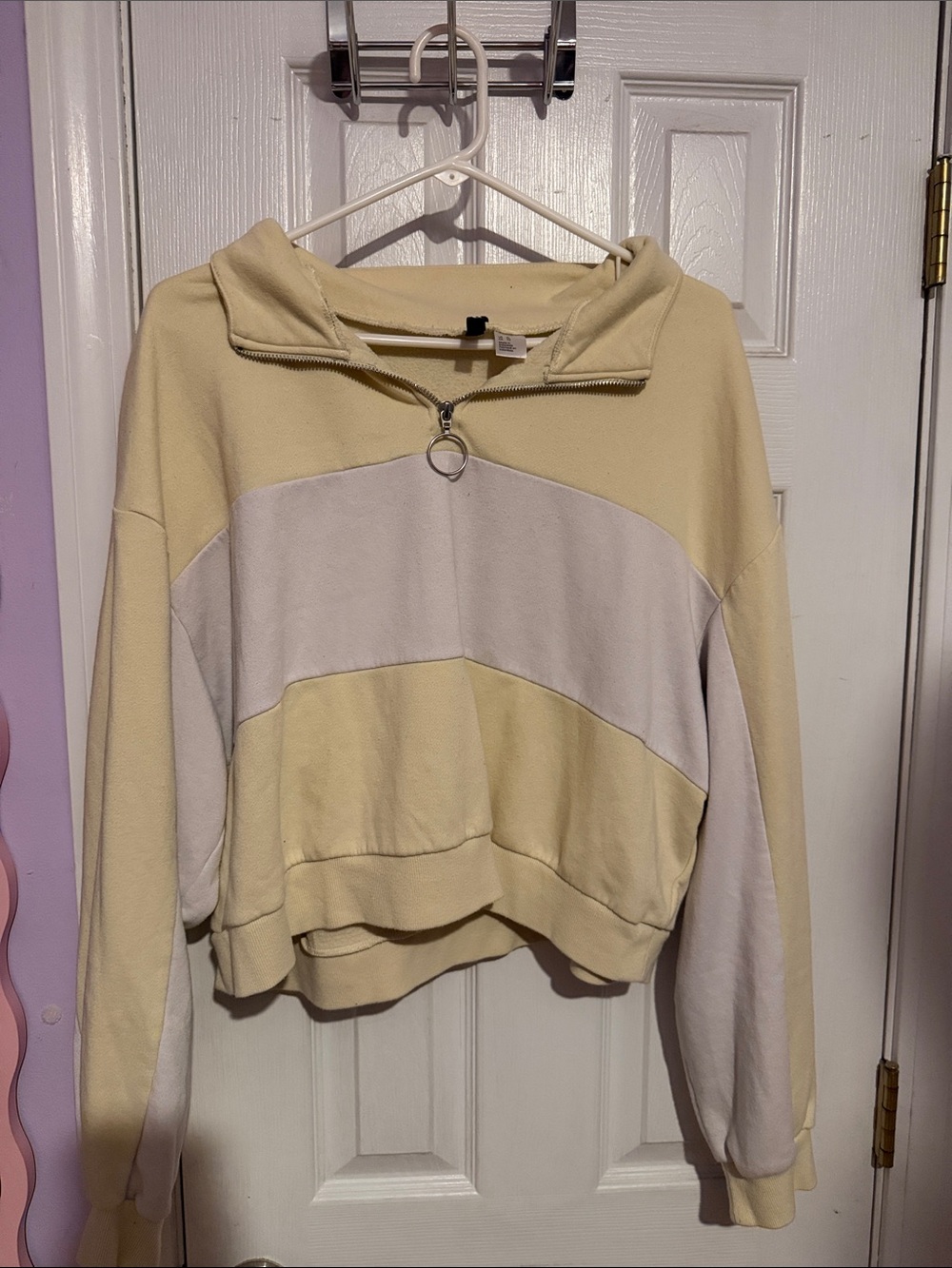 Divided Yellow & Cream Cropped Half-Zip Sweatshirt